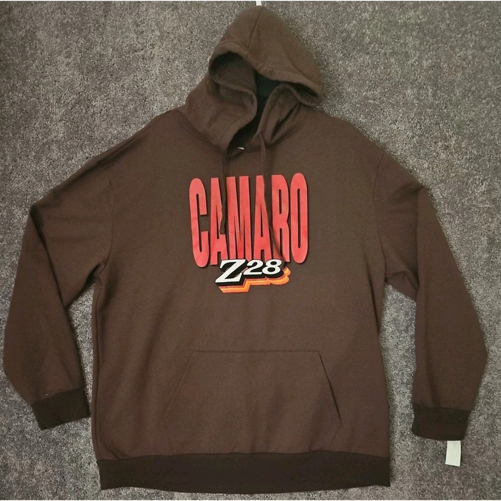 Camaro Z28 Retro Hoodie Mens XL Brown Sweatshirt Fleece Racing Car NWT